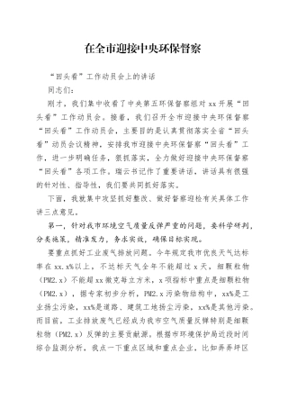 在全市迎接中央环保督察“回头看”工作动员会上的讲话