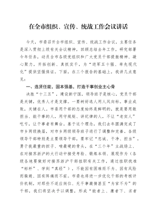 在全市组织、宣传、统战工作会议讲话