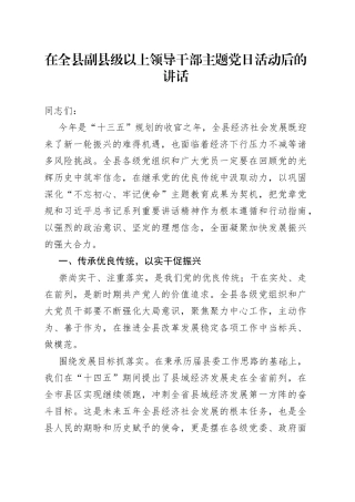 在全县副县级以上领导干部主题党日活动后的讲话