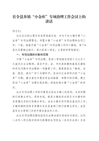 在全县乡镇“小金库”专项治理工作会议上的讲话