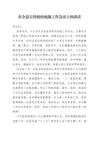 在全县宣传组织统战工作会议上的讲话（1）