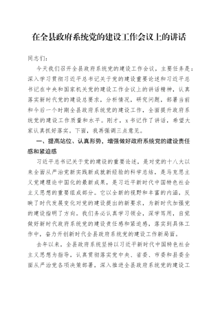 在全县政府系统党的建设工作会议上的讲话