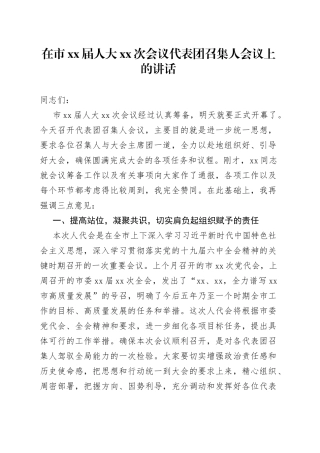 在市xx届人大xx次会议代表团召集人会议上的讲话