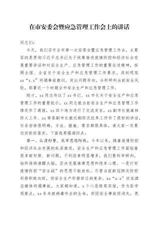 在市安委会暨应急管理工作会上的讲话