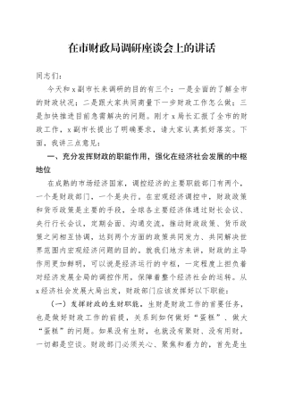 在市财政局调研座谈会上的讲话（1）