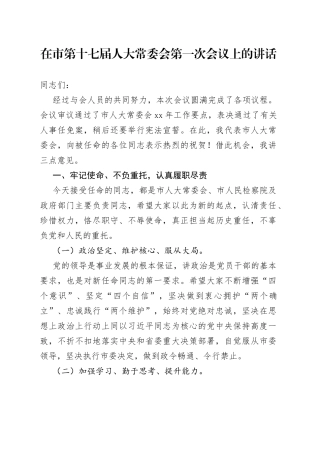 在市第十七届人大常委会第一次会议上的讲话