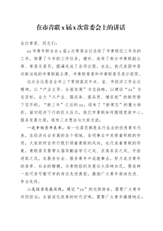 在市青联X届X次常委会上的讲话