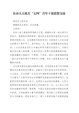 在市人大机关五四青年干部思想交流座谈会发言