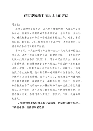 在市委统战工作会议上的讲话(1)