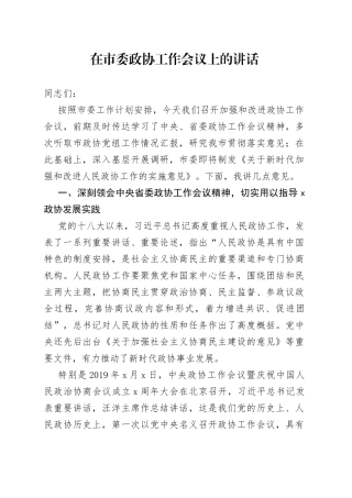 在市委政协工作会议上的讲话（1）
