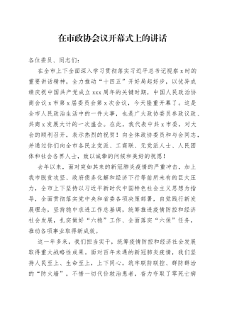 在市政协会议开幕式上的讲话