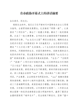 在市政协开幕式上的讲话摘要(1)