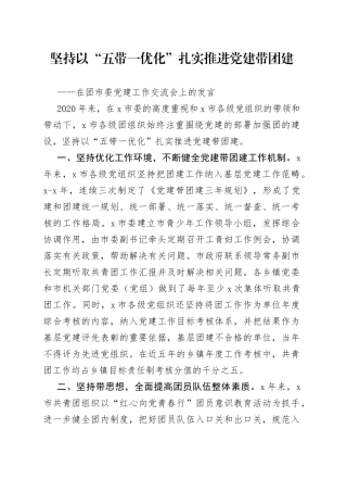 在团市委党建工作交流会上的发言