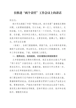 在推进“两个责任”工作会议上的讲话
