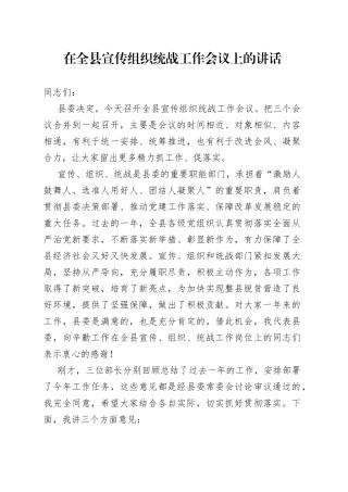 在宣传组织统战工作会议上的讲话