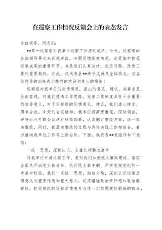 在巡察工作情况反馈会上的表态发言