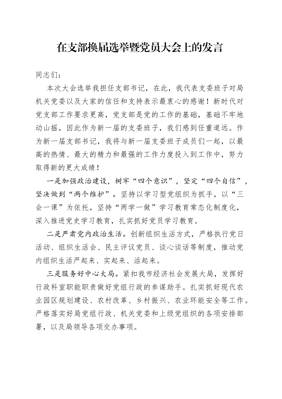 在支部换届选举暨党员大会上的发言_第1页