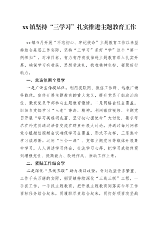 镇坚持“三学习”扎实推进主题教育工作