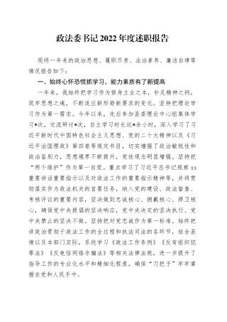 政法委书记2022年度述职报告