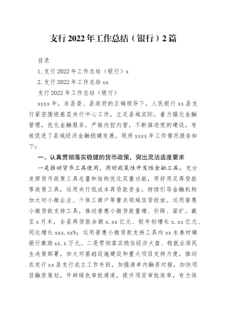 支行2022年工作总结（银行）2篇