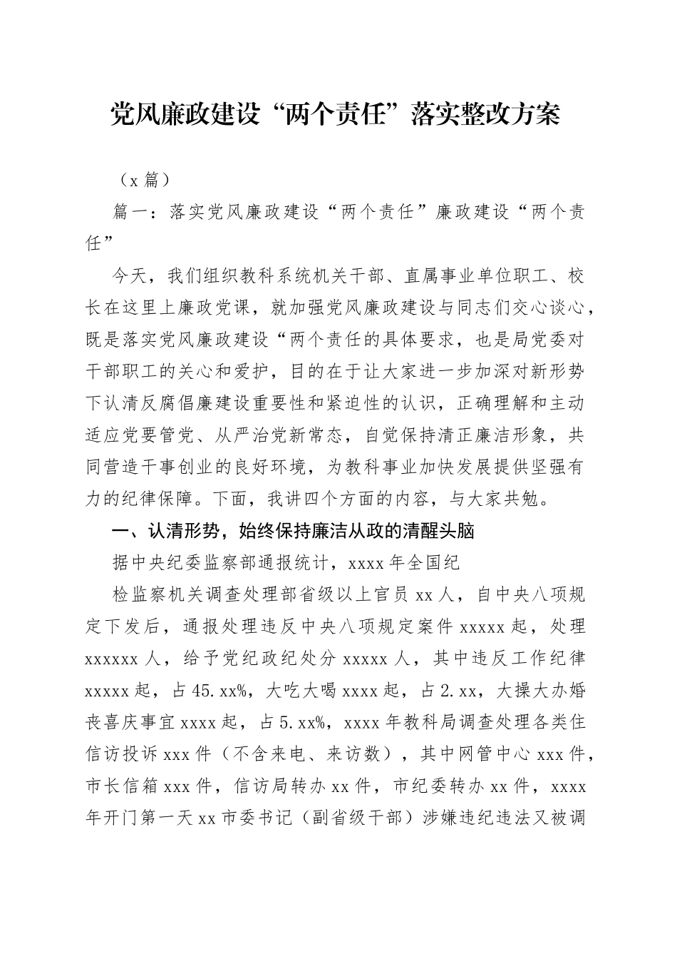 （2篇）党风廉政建设“两个责任”落实整改方案_第1页