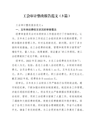 （3篇）工会审计整改报告范文
