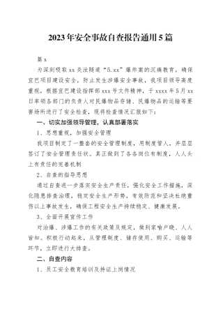 （5篇）2023年安全事故自查报告通用