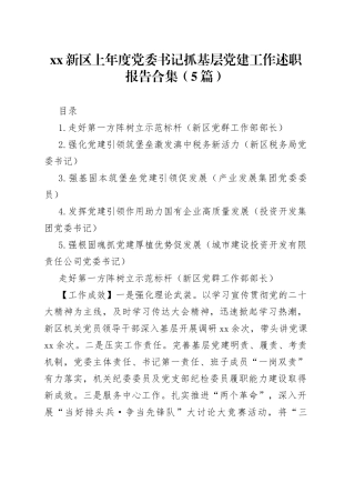 （5篇）XX新区上年度党委书记抓基层党建工作述职报告合集