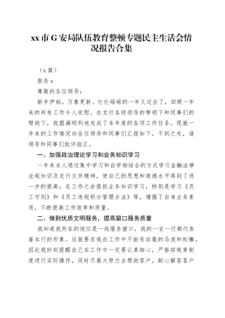 （5篇）市G安局队伍教育整顿专题民主生活会情况报告合集(1)