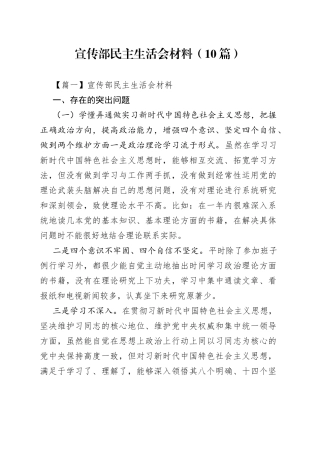 （10篇 ）宣传部民主生活会材料