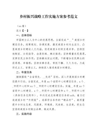 （10篇）乡村振兴战略工作实施方案参考