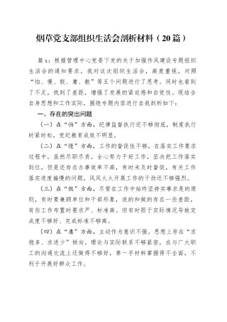 （20篇）烟草党支部组织生活会剖析材料