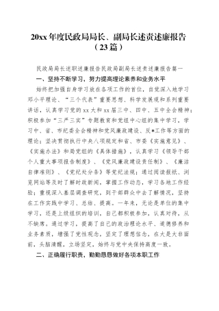 （23篇）20XX年度民政局局长、副局长述责述廉报告