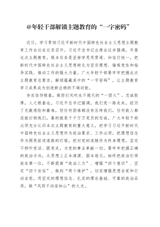 @年轻干部 解锁主题教育的“一字密码”