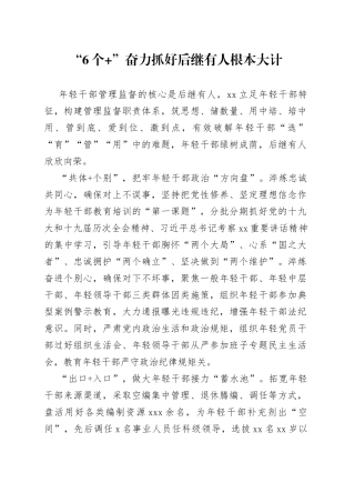 “6个+”奋力抓好后继有人根本大计