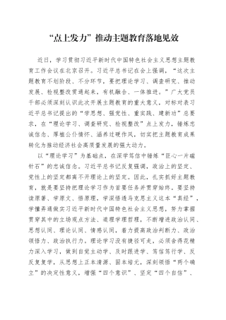 “点上发力”推动主题教育落地见效