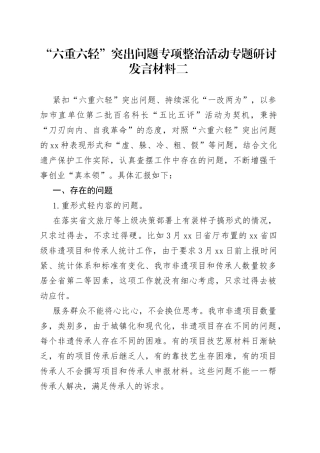 “六重六轻”突出问题专项整治活动专题研讨发言材料二