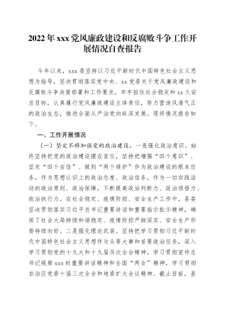 2022年X党风廉政建设和反腐败斗争工作开展情况自查报告