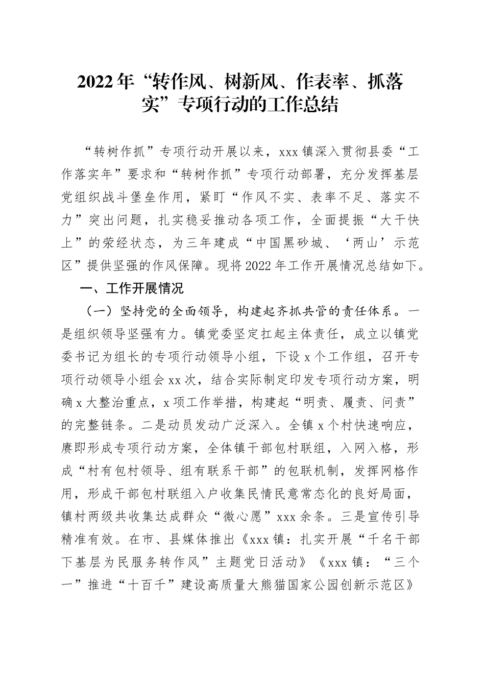 2022年“转作风、树新风、作表率、抓落实”专项行动的工作总结_第1页