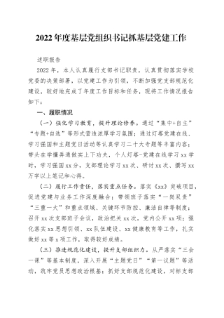 2022年度基层党组织书记抓基层党建工作（模板）