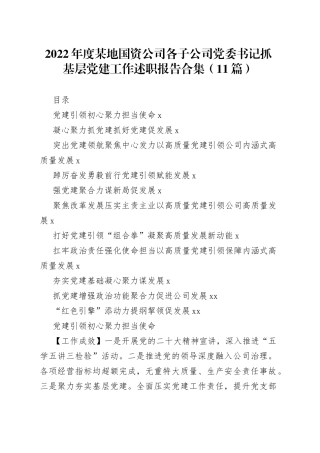 2022年度某地国资公司各子公司党委书记抓基层党建工作述职报告合集（11篇）
