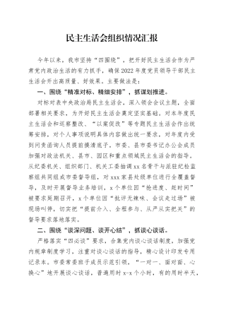 2022年度民主生活会组织情况汇报