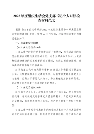 2022年度组织生活会党支部书记个人对照检查材料2023初信仰意识检视剖析发言提纲