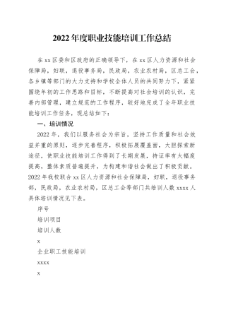 2022年度职业技能培训工作总结
