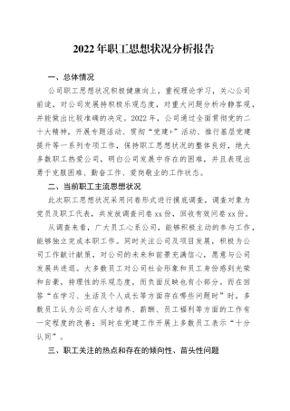 2022年度职工思想状况分析报告