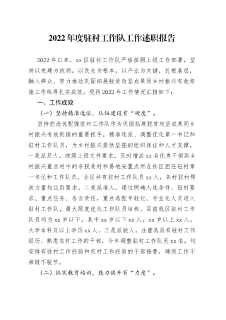 2022年度驻村工作队工作述职报告