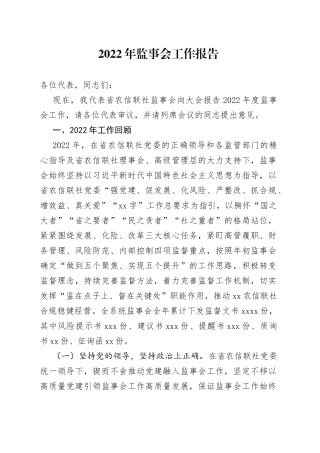 2022年监事会工作报告