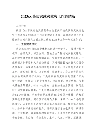 2023县防灾减灾救灾工作总结及工作计划