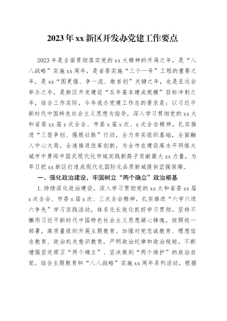 2023年XX新区开发办党建工作要点