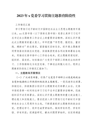 2023年X党委学习贯彻主题教育阶段性工作情况汇报